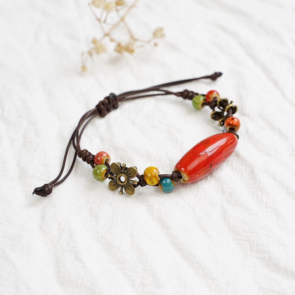A Wisp of Porcelain Ceramic Hand Rope Literary Fresh Flower Bracelet Simple Design Learning Jewelry Wholesale