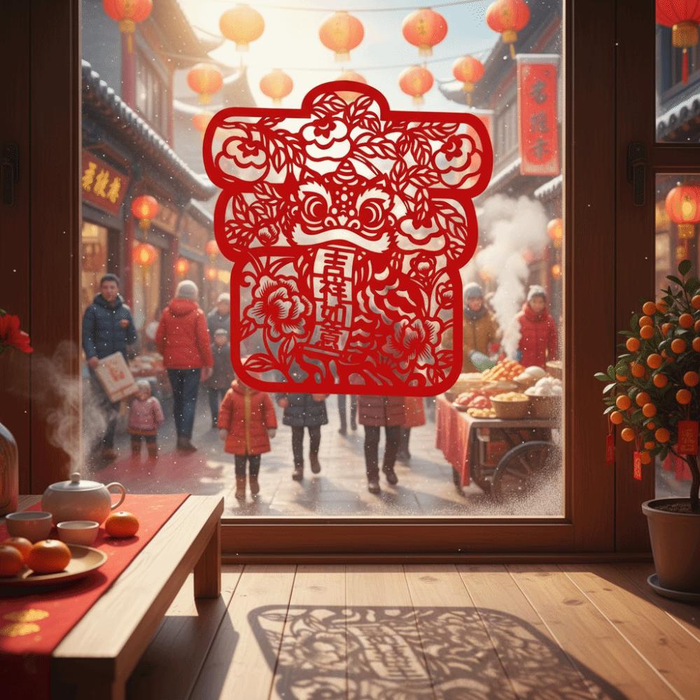 Horse Blessing Design Window Flowers Stickers Removable Self-Adhesive Wall Stickers Hollowed-out Thickened New Year Stickers