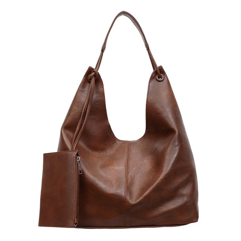 Large capacity tote bag women s 2026 spring new fashion retro sense light luxury shoulder armpit bag 40*14*41 коричневый