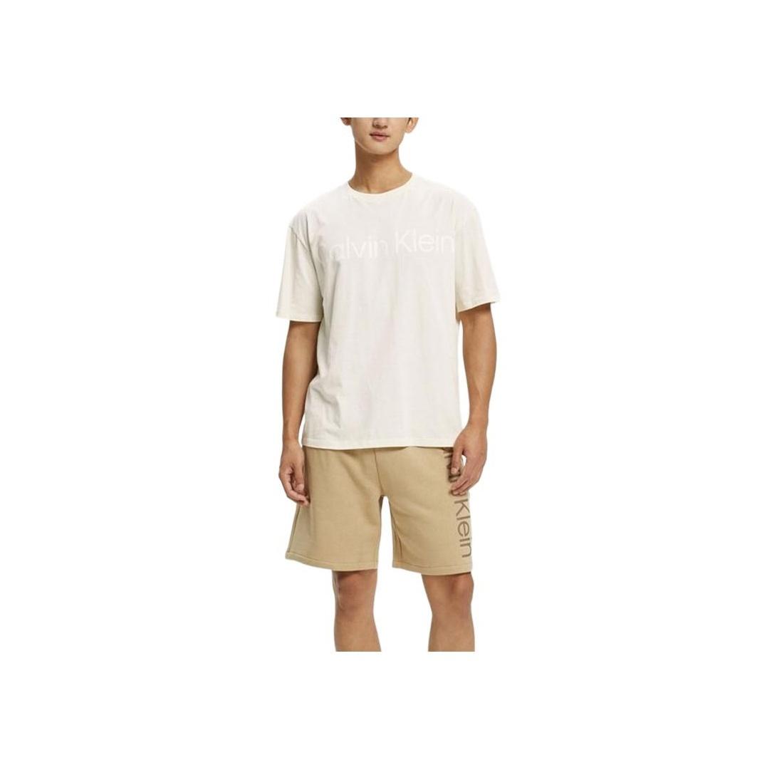

Calvin Klein Свободная повседневная футболка с логотипом и круглым вырезом, мужские топы цвета слоновой кости 40HM890-100 M