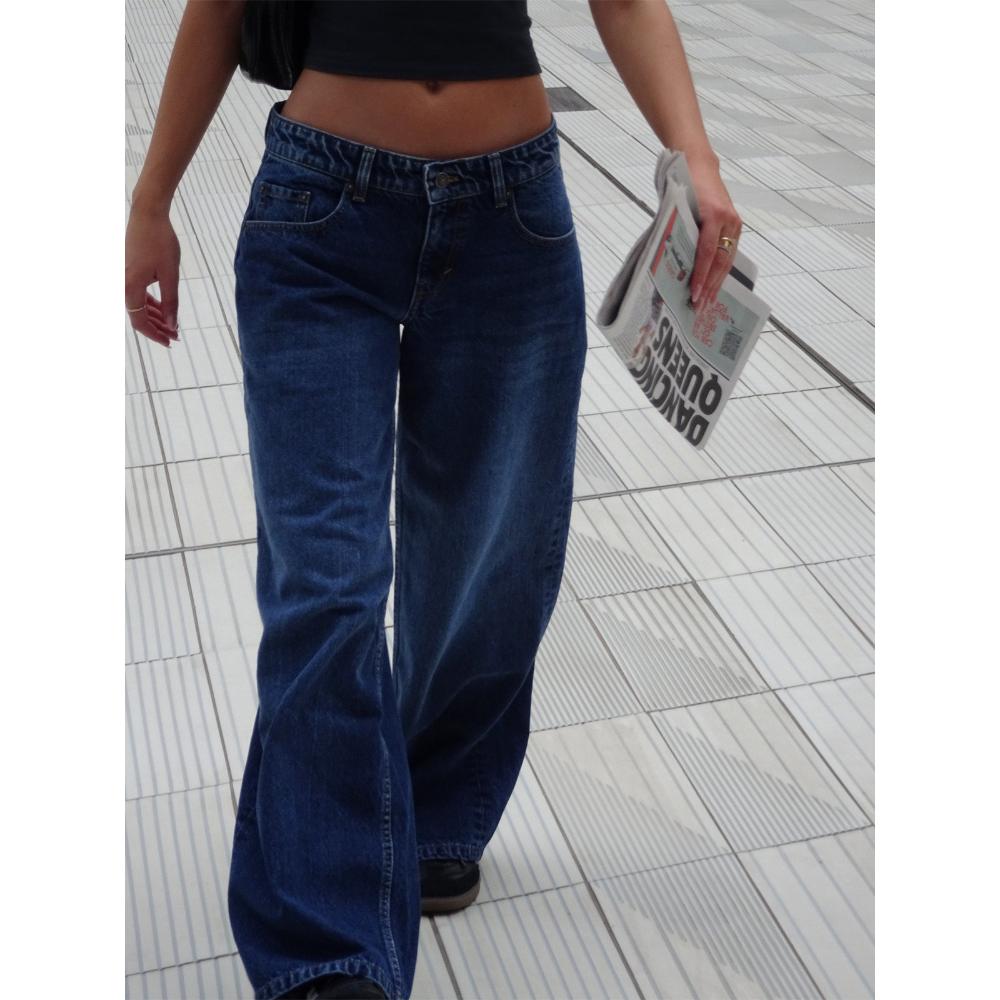 Podzimní americké retro džíny s nízkým pasem a rovnými nohavicemi pro ženy