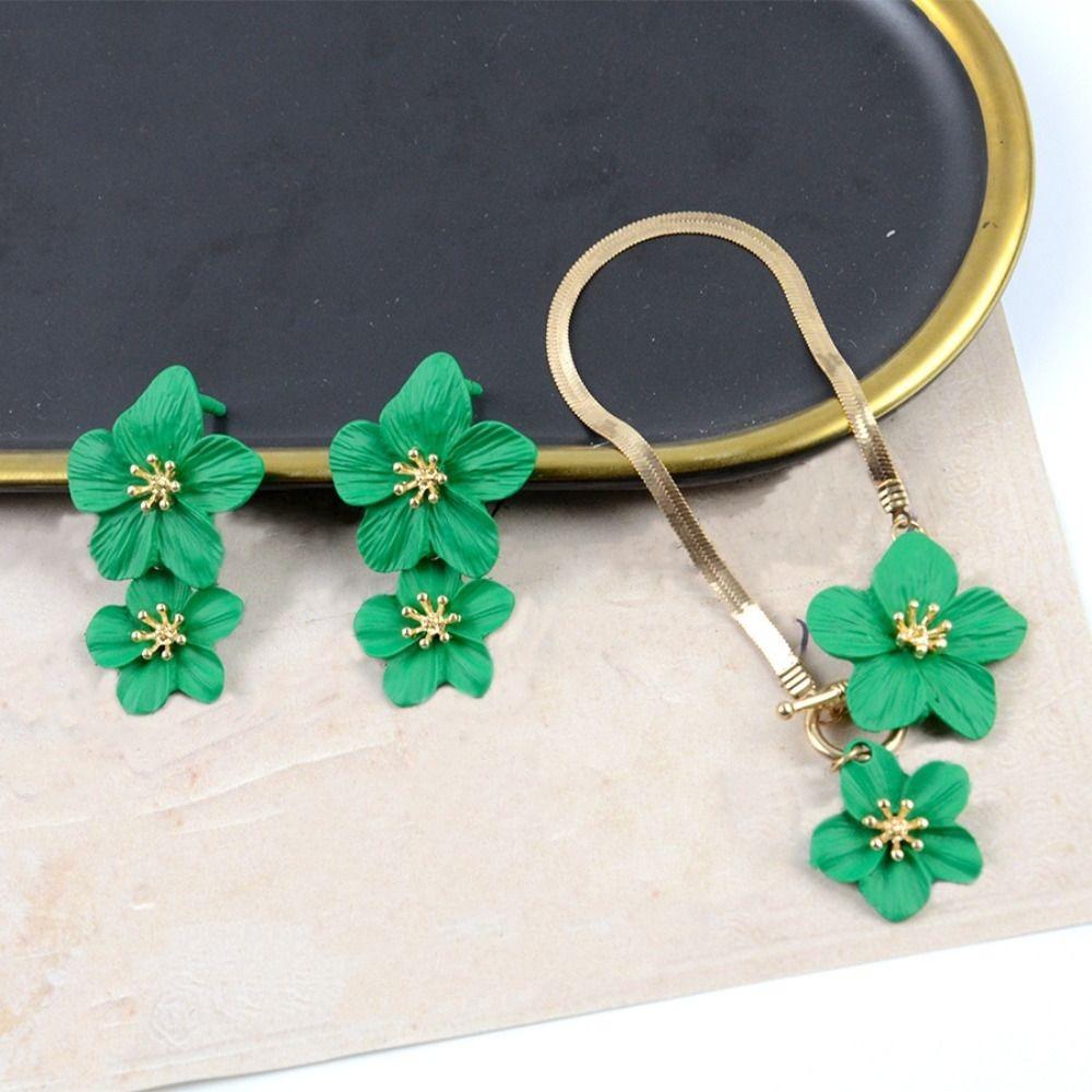 Exaggerated Flower Necklace Earrings Set OT Buckle Pendant Jewelry Suit Flower Jewelry Set Girls