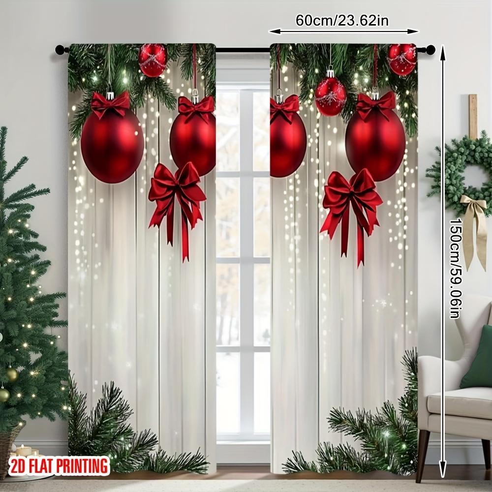 Christmas Red Green Curtains Flat Print Polyester Indoor Party Birthday Celebration Festive Decor Curtain Set Of 2 Made Washable