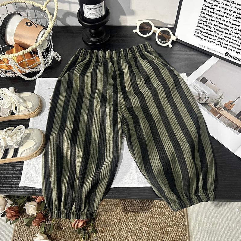 Summer Kids Casual Pants Simple Boys Grid Sweat Pants Korean Loose Thin Children Striped Letter Trousers