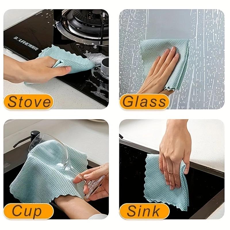 Microfiber Glass Cleaning Cloth Rag Lint-Free For Windows Car Kitchen Mirror No Trace Reusable Fish Scale Rag Polishing