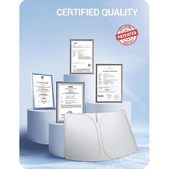 BASENOR 2017-2026 Tesla Model Y Model 3 Windshield Sunshade, Folding Front Window Sun Shade Full Cover, Heat UV Protection Visor Accessories