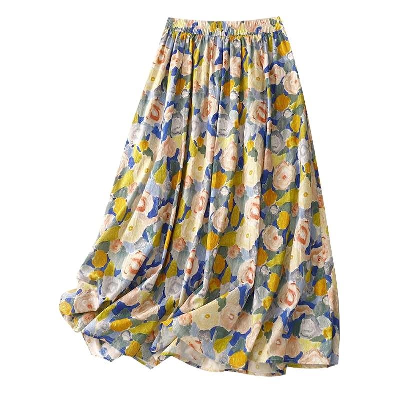 Oil Painting Half Skirt Female Summer Long Floral Skirt Summer Loose Skirt