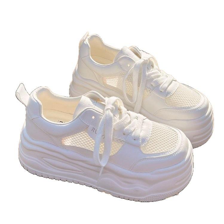 2025 Summer New Mesh Platform White Shoes Women's Versatile Chic with Skirt Board Shoes Breathable and Lightweight Board Shoes Women