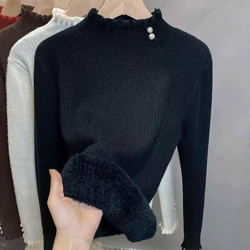 Sweater for Women Autumn Winter Thickened  Warm Knitted Stretchy Long Sleeve Oversize Tops