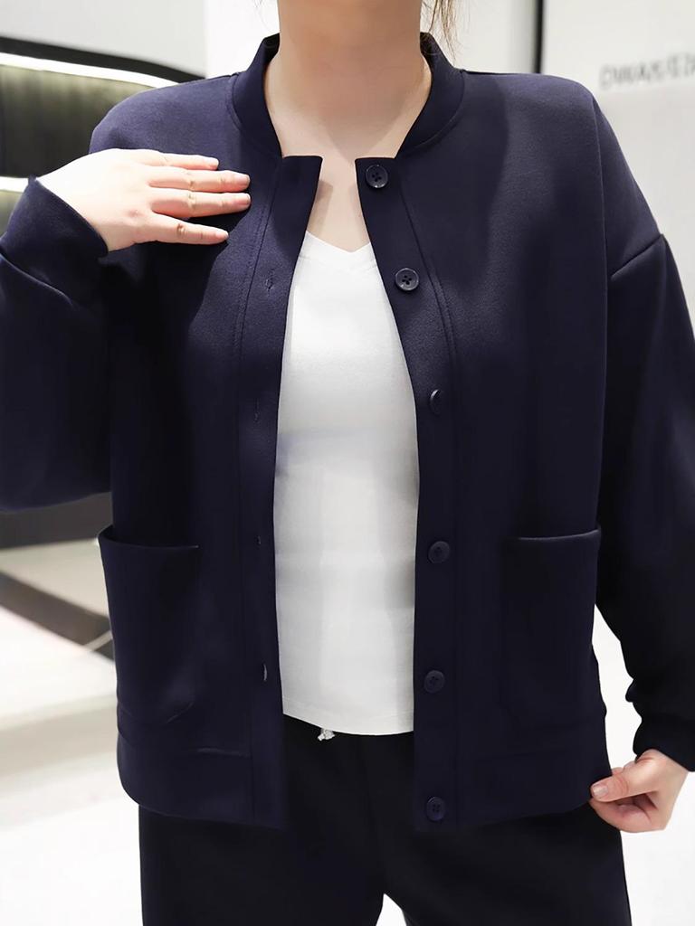Women's Plus-Size Casual Long-Sleeve Slimming Baseball Jacket