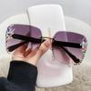Frameless Cut Edges for Women Diamond-set Sunglasses Fashion Large Frame Sunshade Protection UV Sunglasses