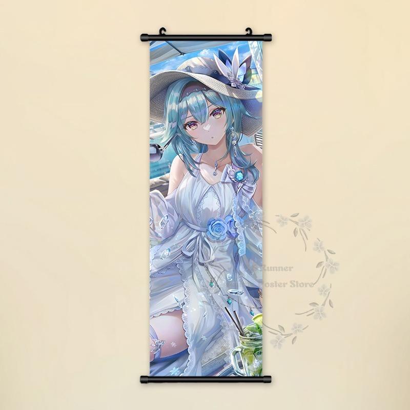 Impact Genshin Poster Anime Hot Games Wall Artwork Hutao Klee Vendi Canvas Painting Print Hanging Scroll Home Decoration Gift
