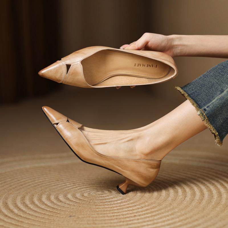 French Retro Stiletto Shoes Spring New Foot Cover Shallow Mouth Commuting Versatile Pointed Four Seasons Temperament Women's Versatile Single Shoes