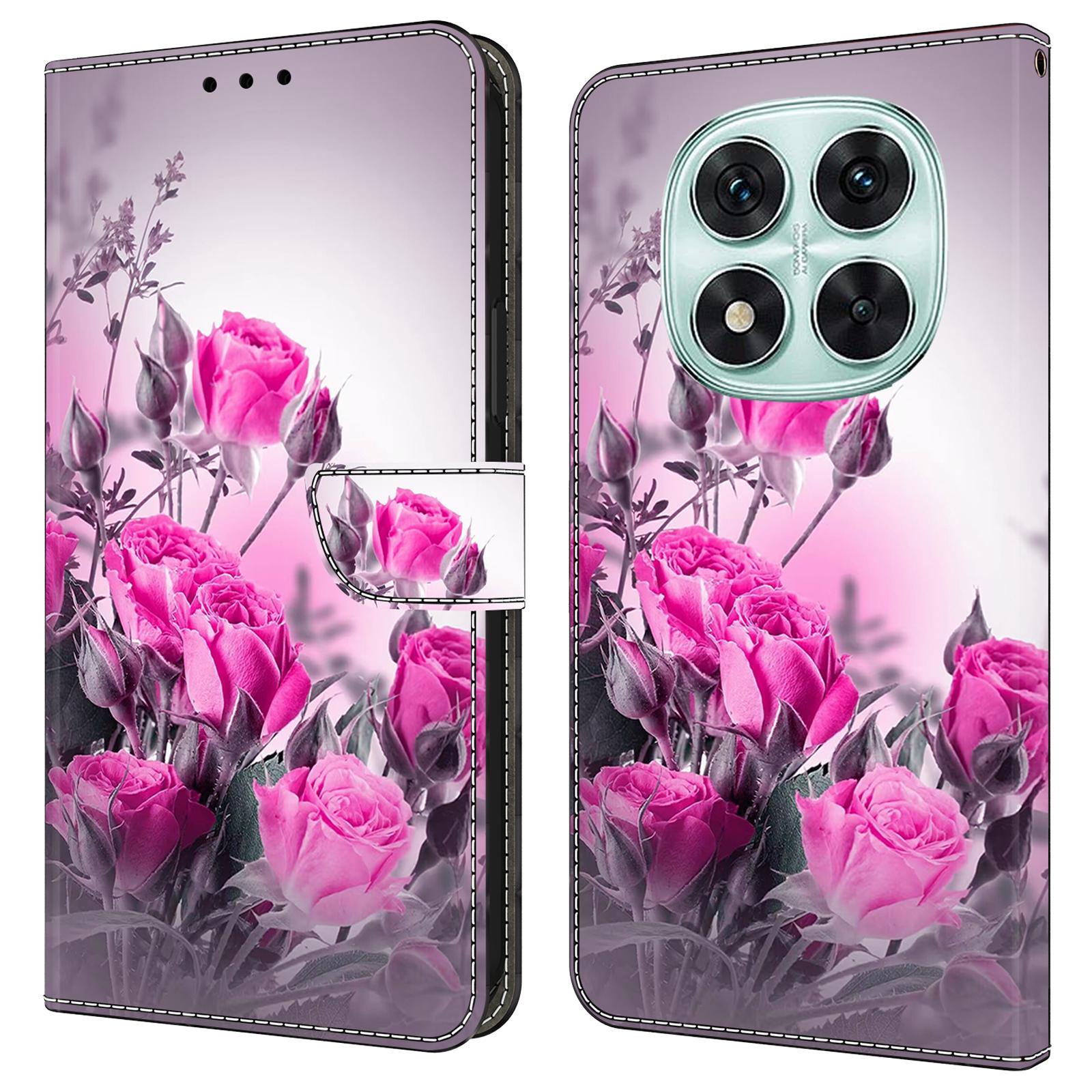 

Для Xiaomi Redmi Note 14 Pro 4G Чехол Кошелек Подставка С Принтом Узор Искусственная Кожа Книжка Чехол для Телефона Purple Flowers