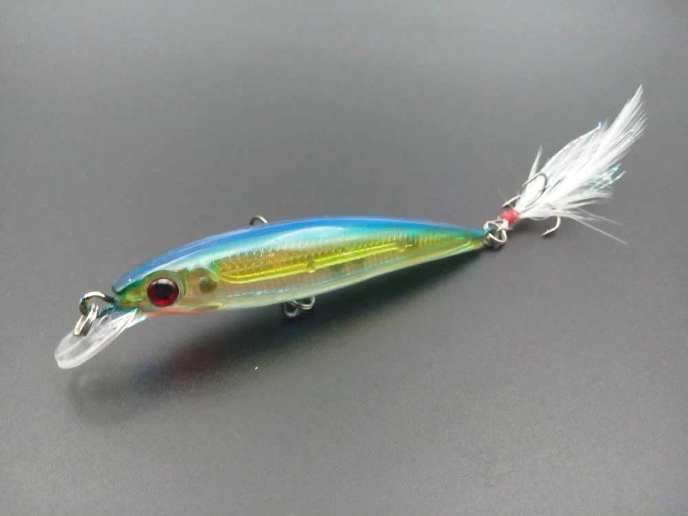 zmart Minnow Set of and Rattle Fishing Swim Hard Artificial Plastic Feather Wobbler Fishing Lures, 9cm, 7.2g, 10, Bass, Trout, Catfish, Lures, Bait,