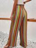 Calças Boho Vintage Listradas de Perna Larga e Cintura Alta com Cordão – Estilo Étnico Tropical para Férias de Verão