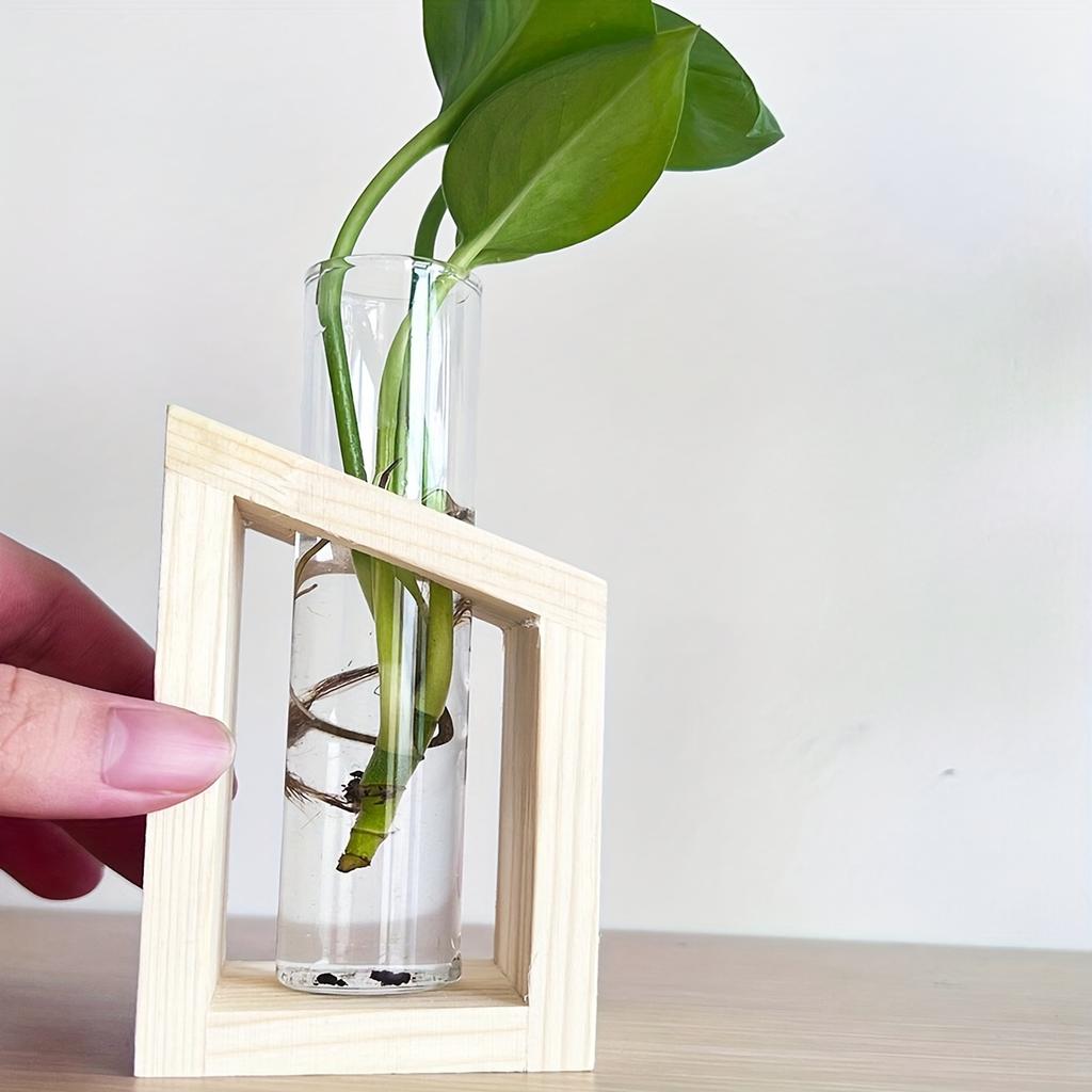 Test Tube Glass Vase Plant Propagation Station Hydroponic Vases for Plants with Wooden Stand Terrarium Office Home Desktop Decor