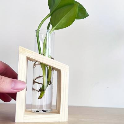 Reagenzglas Glasvase Pflanzen Vermehrungsstation Hydroponische Vasen für Pflanzen mit Holzständer Terrarium Büro Zuhause Schreibtischdeko