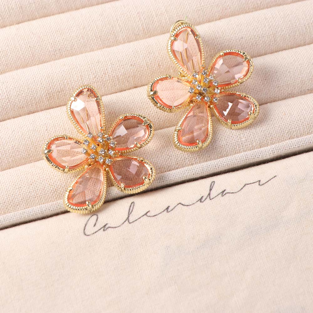 

BEPAN Luxury Crystal Flower Earrings Gorgeous Wedding Crystal Flower Stud Earrings Party Bride Rhinestone Earrings Jewelry Accessories