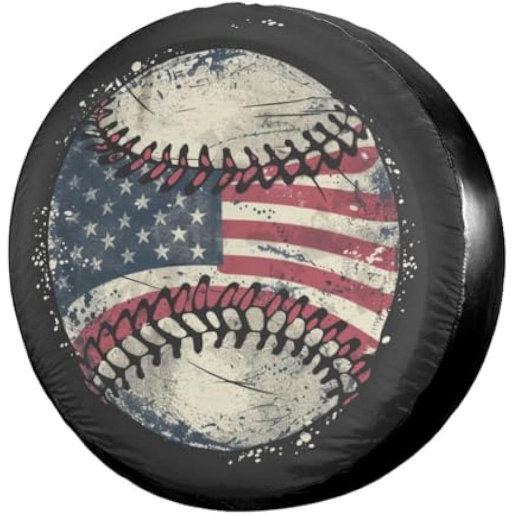 Distressed American Flag Baseball Spare Tire Cover Protector for SUV Truck RV Waterproof