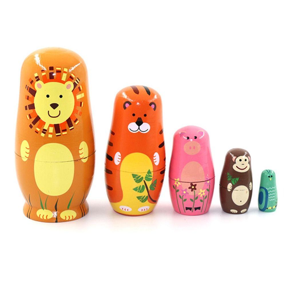 Handmade Matryoshka Doll Toys Animals Pattern Stacking Dolls Ornament Nesting Dolls  Kids Toy