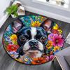 Colorful Floral French Bulldog Round Area Rug,Carpet Rug for Living Room Bedroom Sofa Playroom Decor,Non-slip Floor Mat