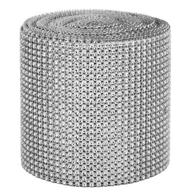 9m 24 Rows Electroplating Plastic Artificial Rhinestone Ribbon Mesh Wedding Clothing