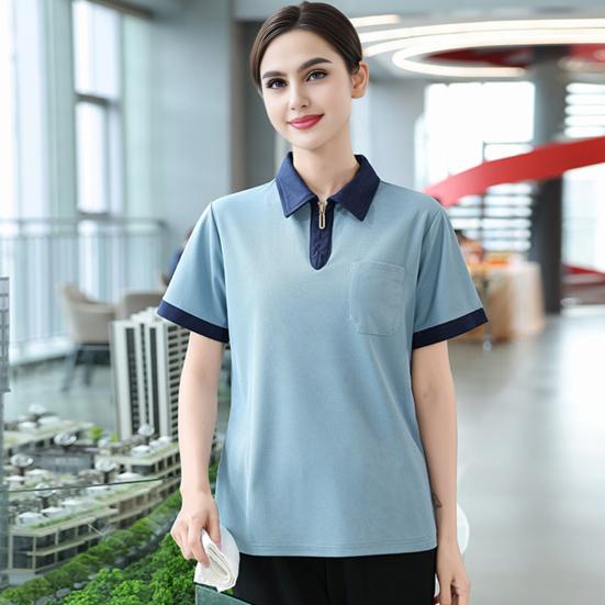 Unisex Sommer Reinigungsuniform Kurzarm T-Shirt mit Brusttasche Atmungsaktiv Feuchtigkeitstransportierend Arbeitskleidung für Reinigungspersonal Hauspersonal Wear