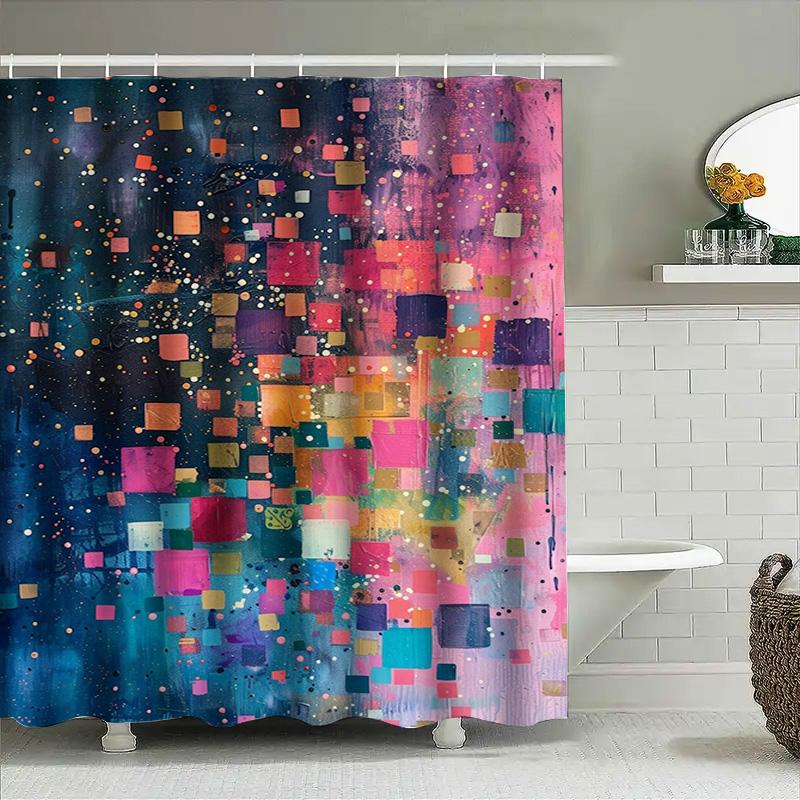 Jessica Chen Vibrant Bathroom Shower Curtain Colorful Abstract Design With Squares Modern Home Decor For Bathtub Area