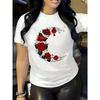 Women'S T-Shirt Pure Breathable Casual Sports Crescent Rose Pattern Printed Spring and Summer Round Neck Sleeved