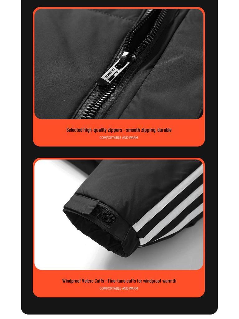 Jachetă cu glugă și puf Adidas Unisex cu Trei Benzi - Palton de Iarnă Trendy