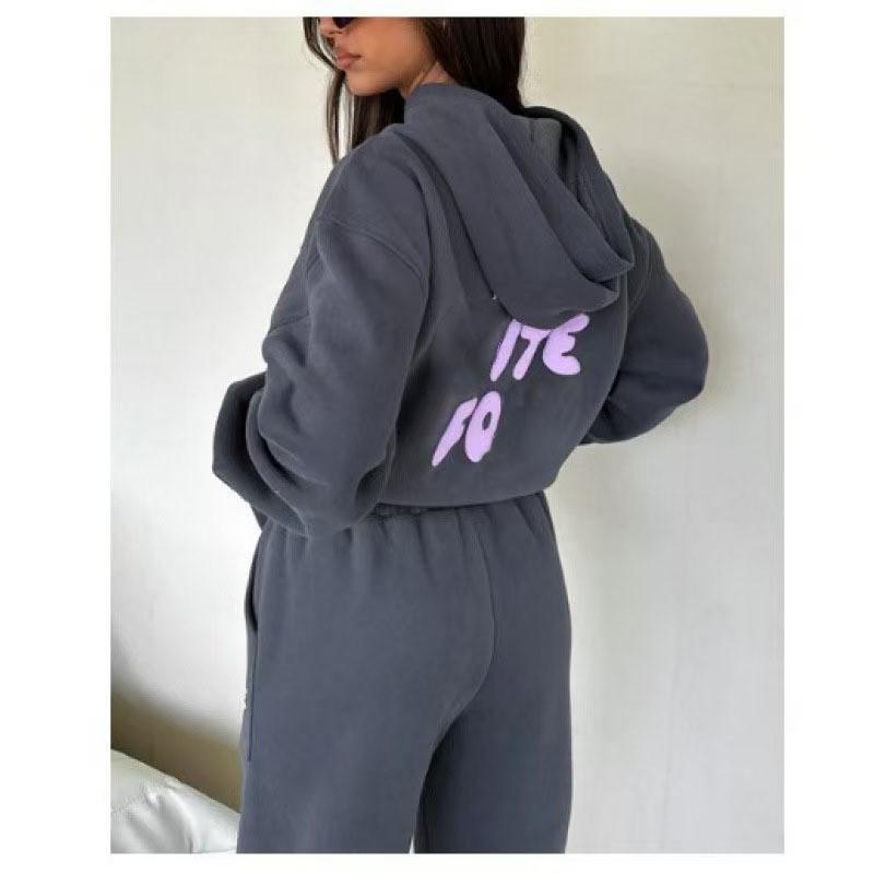 

Spring Autumn and Winter Sweatshirt Set for Women Fashionable and Sporty Long-sleeved Hooded Sweatshirt Two-piece Set S сірий