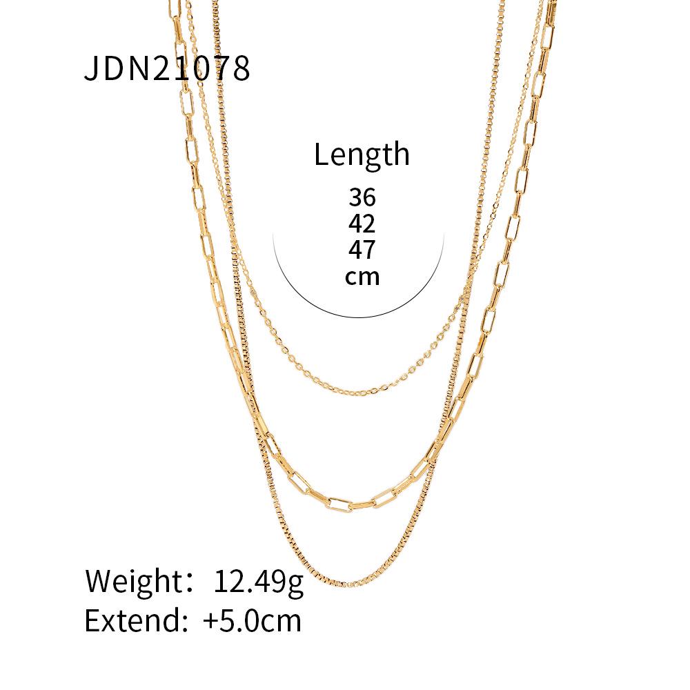 18K Gold Triple-Layer Stainless Steel Necklace - European & American Trendy Design for Women