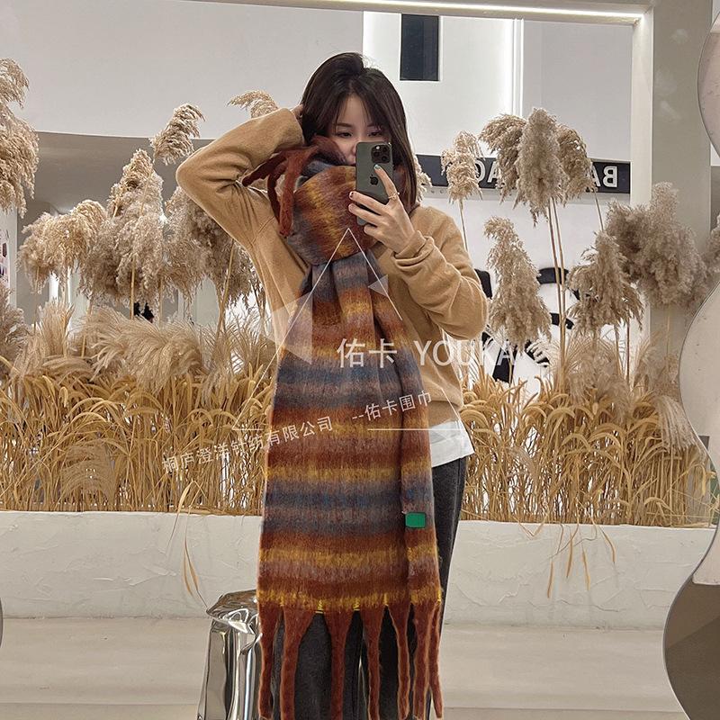 New simple and high-end scarf thickened warm fringed plush shawl autumn and winter versatile plaid scarf
