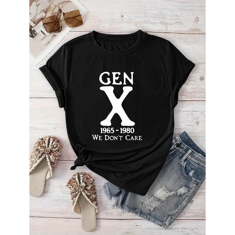 

Womens Creative Monogram X Generation Logo 1965 1980 Printed T Shirt New Recommended Casual Vacation Short Sleeve Round Neck Thin Machine Washable S чёрный