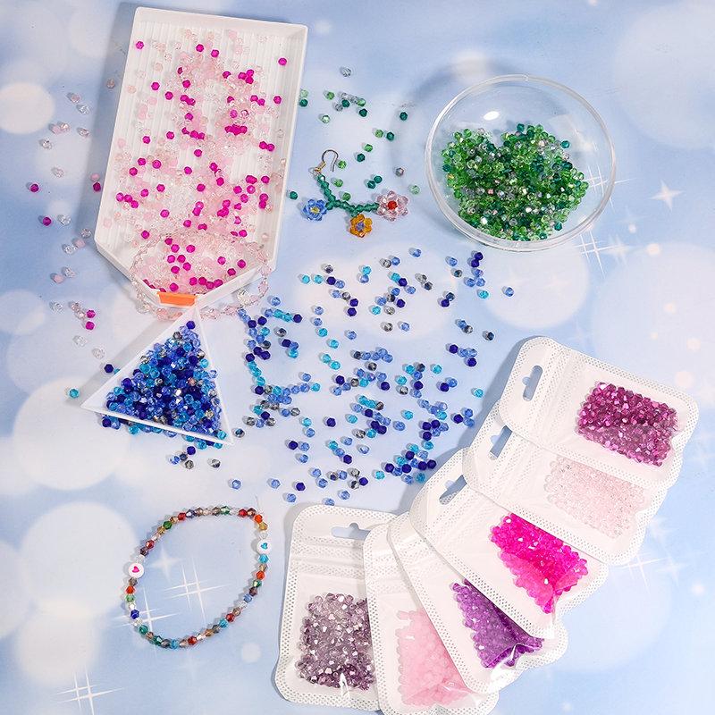 200 Pièces 4MM Perles de Verre Forme Cônes Cristaux Facettés pour la Fabrication de Bijoux Bracelet Collier Boucles d'Oreilles Perles DIY