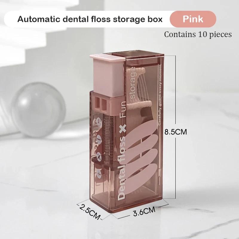 Portable Floss Dispenser Includes 10Pcs Floss Automatic Ejectable Floss Organiser Oral Care Press-on Disposable Flossing Sticks