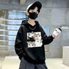 Retro Fashion Children's Casual Long-sleeved Hooded Shirt with Korean-style Trendy Cartoon Cat Print Sports Pullover Hoodie