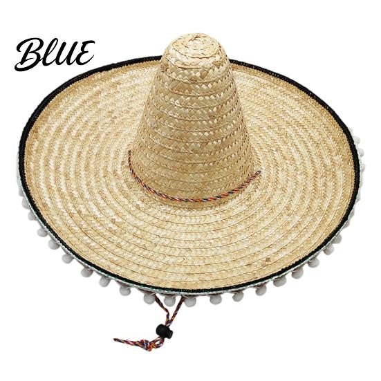 Jasny Design Kapelusz Meksykański Sombrero z Kolorowymi Pomponami Styl Hawajski Pleciony Słomkowy Kapelusz Przeciwsłoneczny Szerokie Rondo Lekki Kostium Imprezowy na Lato Plażę Podróże