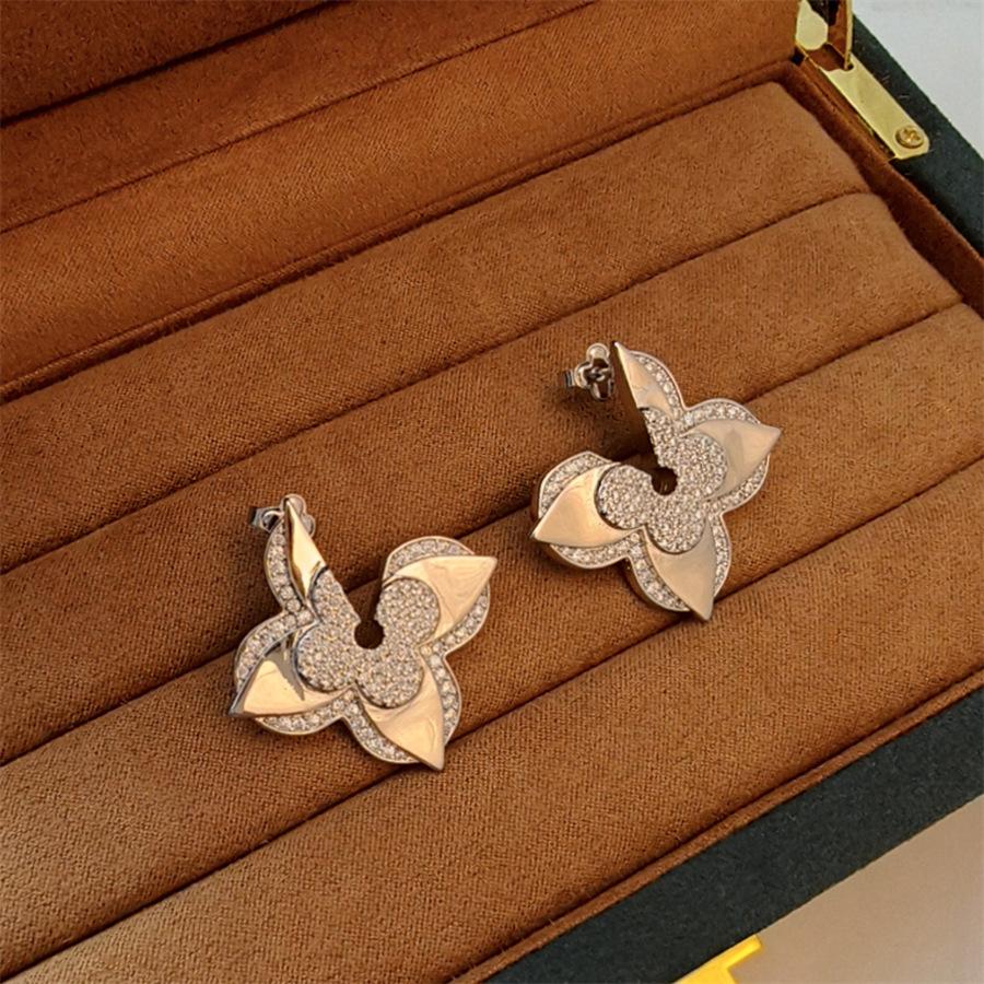 

Zircon double-layer flower earrings retro light luxury temperament earrings niche fashion high-end earrings women