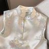 Fashion retro buckle Guochao top vest women's cardigan embroidered femininity