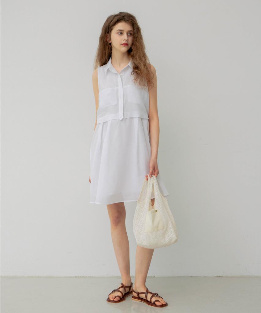 Leusejiem White Flor Collar Neck Mini Dress