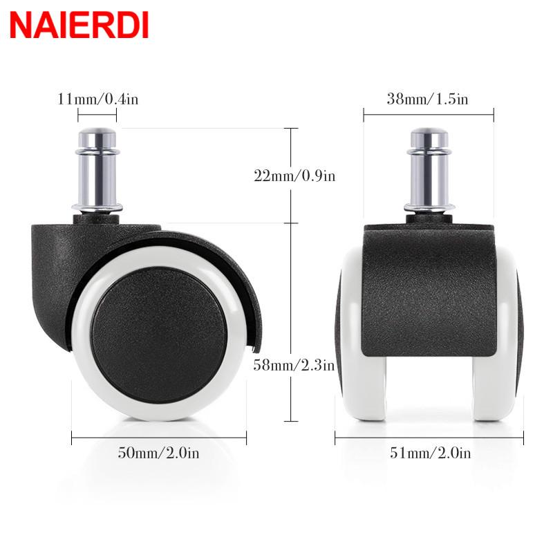 NAIERDI 5pcs Universal Mute Wheel 2" Office Chair Caster Replacement Casters Swivel Rollers 360 Degree Furniture Wheel Hardware
