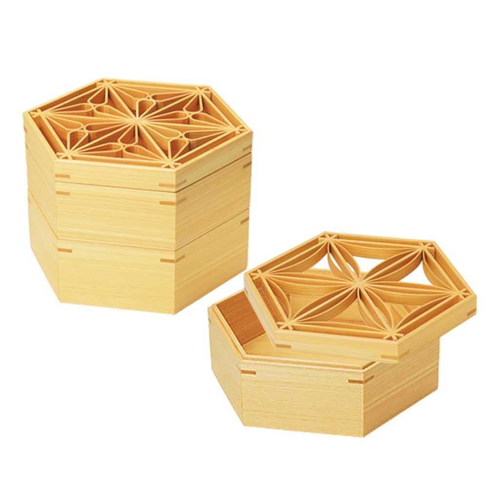 Yamako Hinoki Hexagonal Kumiko Box/Shallow Type, 21.2x18.4xH6cm, 28113