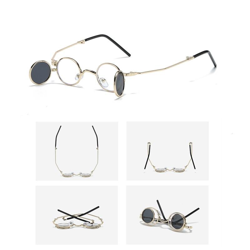 Casual Stylish Flip Sunglasses For Women Luxury Designer Tiny Round Foldable Glasses Trend Fashion Eyewear Uv400