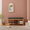 Bamboo Shoe Bench Hallway Bench With Padded Seat Cushion And Open Shelf Natural Wood Look