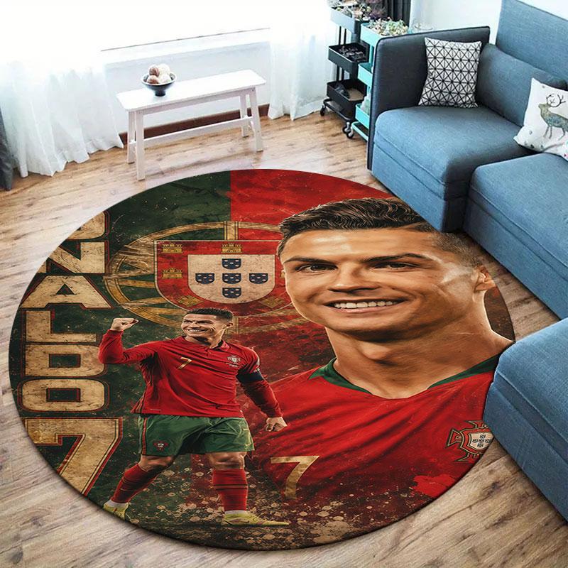 CR7 Cristiano Ronaldo Round Area Rug,Carpet Rug for Living Room Bedroom Sofa Playroom Decor,Non-slip Floor Mat