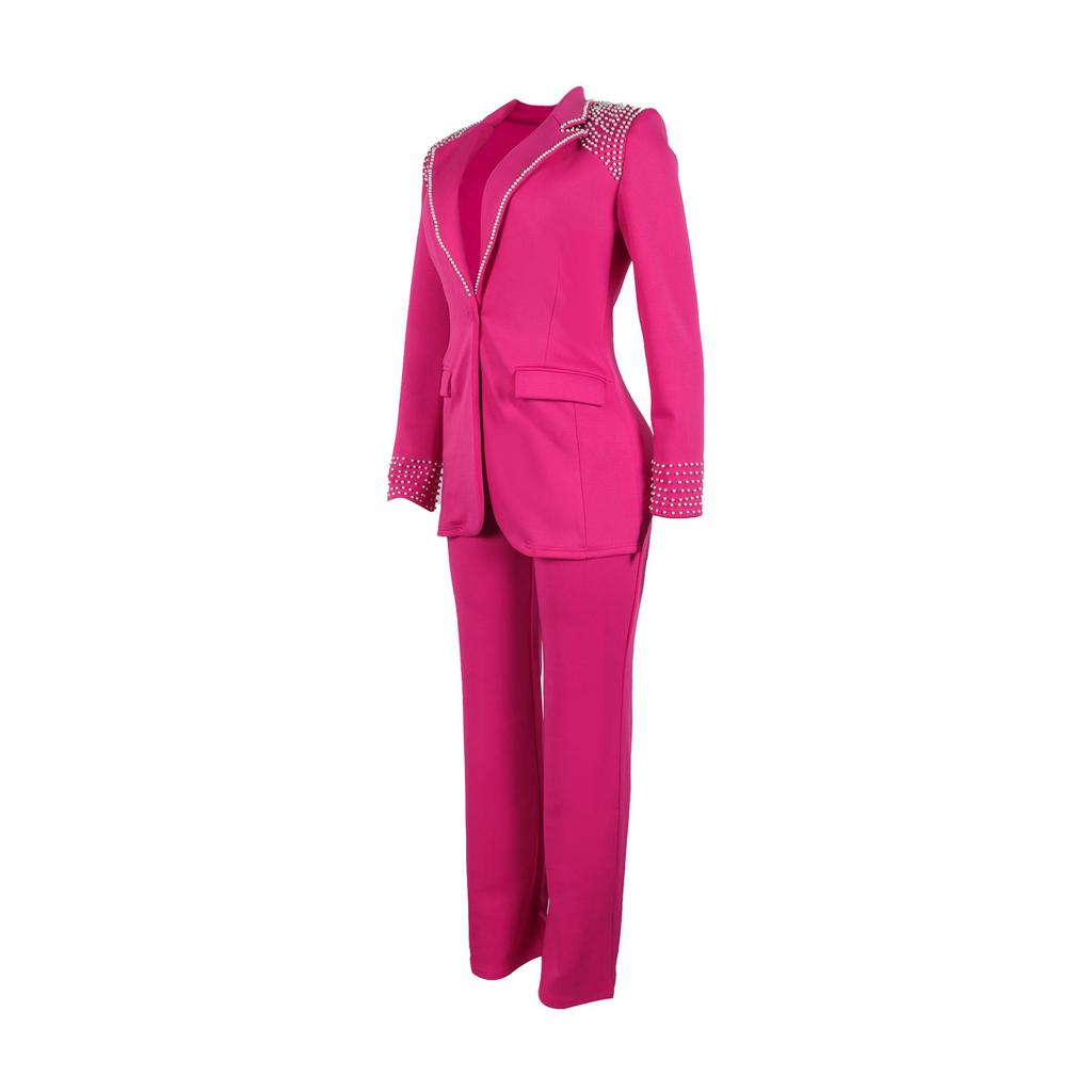 European & American Style Pearl Long Sleeve Slim Fit Stretch Suit Set