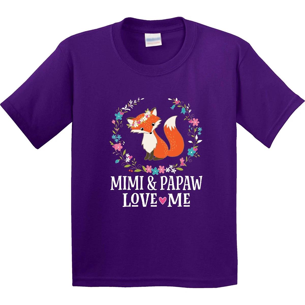 Inktastic Mimi And Papaw Love Me Granddaughter Fox Youth kids boys T-Shirt Childs Clothes 130