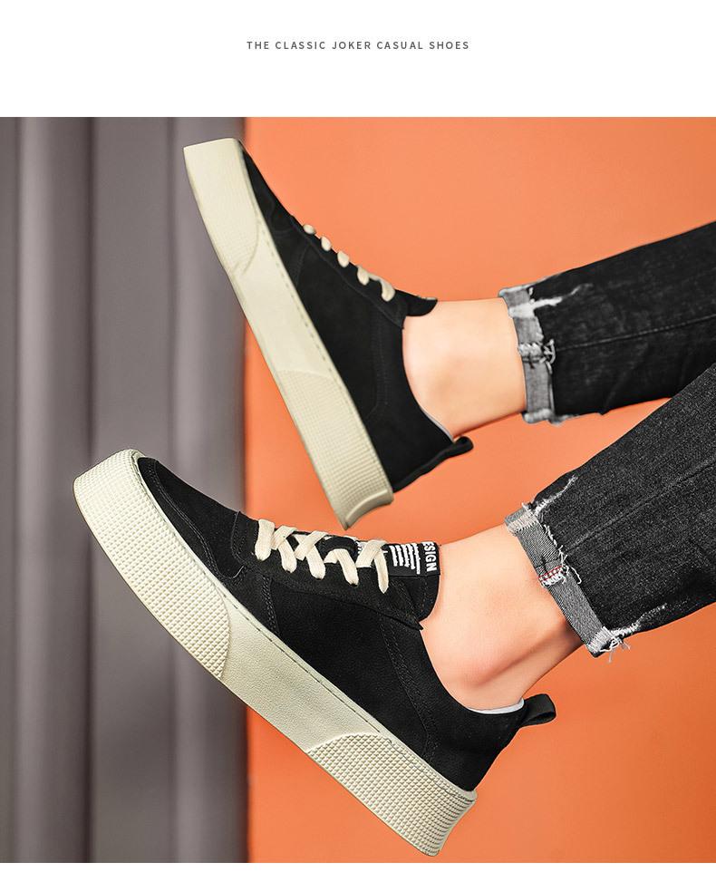 Men's 2025 Casual Breathable Leather Shoes - Trendy Korean Style with Thick Soles for Sporty Fashion